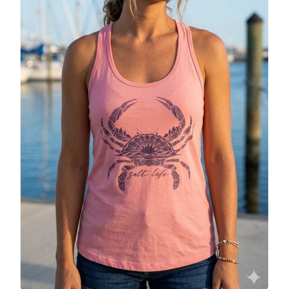Salt Life Women's Tribal Crab Sleeveless Racerback Tank Top Color Flago Sz Small